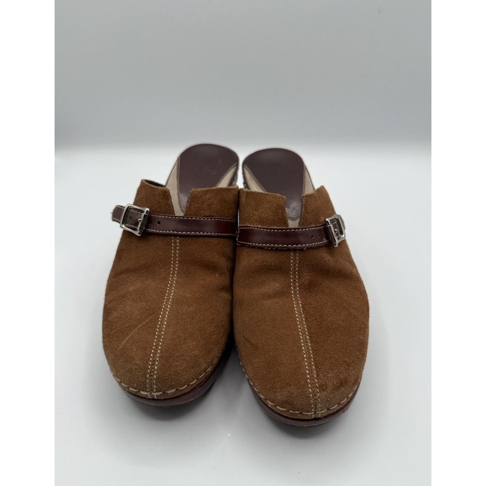 Cole Haan Women's Suede Mule Clogs Brown Leather Strap Block Heels